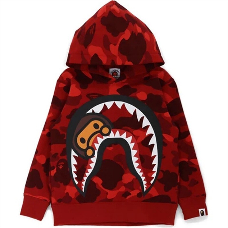 2023 autumn and winter fashion brand ape shark head 3D digital printing children's sports hooded sweater jacket
