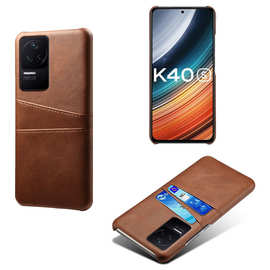 批发适用红米k40s手机贴皮壳红米k40s小牛纹双插卡保护壳保护皮套