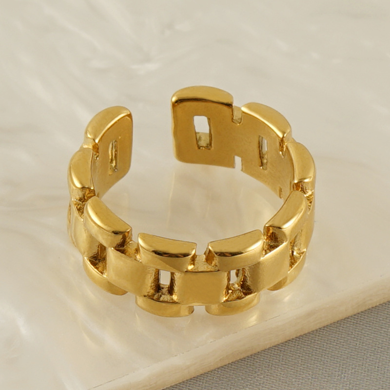 Nuevo diseño versátil acero inoxidable 18K oro geométrico anillo titanio acero simple anillo abierto