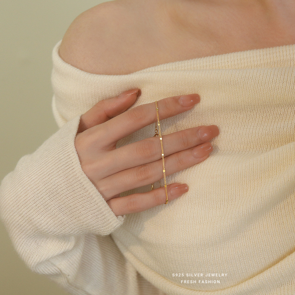Damenarmband, 925er Sterlingsilber, plattiert, schlichtes, frisches Design mit runden Glitzerperlen, vielseitiger und modischer Schmuck_voghion.com