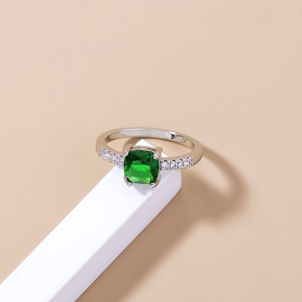 creative geometric green gemstone ring simple copper ring wholesalepicture4