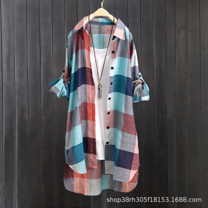 2025 Sun Protection Shirt Women's Mid-Length Plus Size Women's Loose Slim Fashion Plaid Shirt Women's Casual Jacket 2025 Sun Protection Shirt Women's Mid-Length Plus Size Women's Loose Slim Fashion Plaid Shirt Women's Casual Jacket