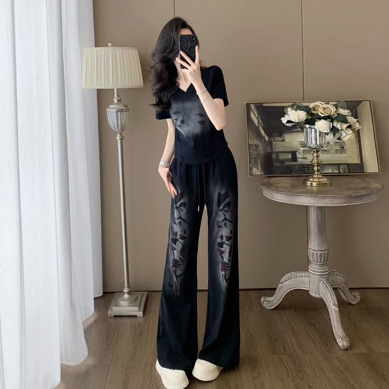 8629 여성용 그라디언트 컬러 캐주얼 스포츠 슈트 2025 새로운 여름 연령 감소 세련된 투피스 슈트 세트