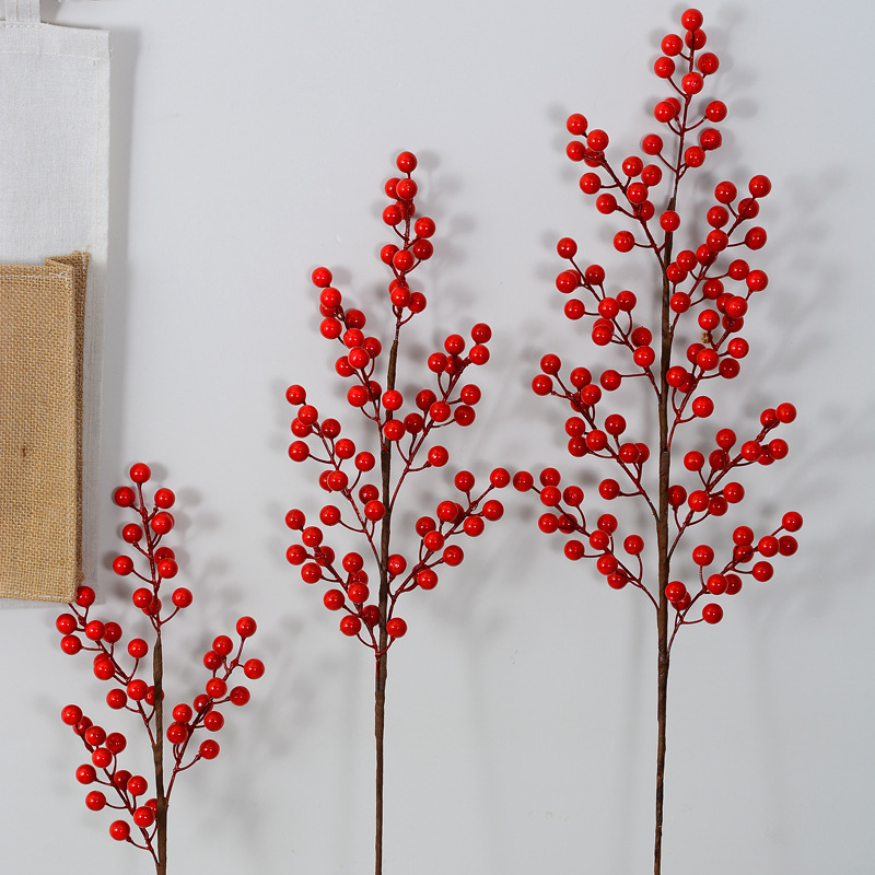 Red fruit fortune fruit artificial flower lovesickness red bean floral flower arrangement Christmas New Year fake flower Holly fruit blessing tube decoration