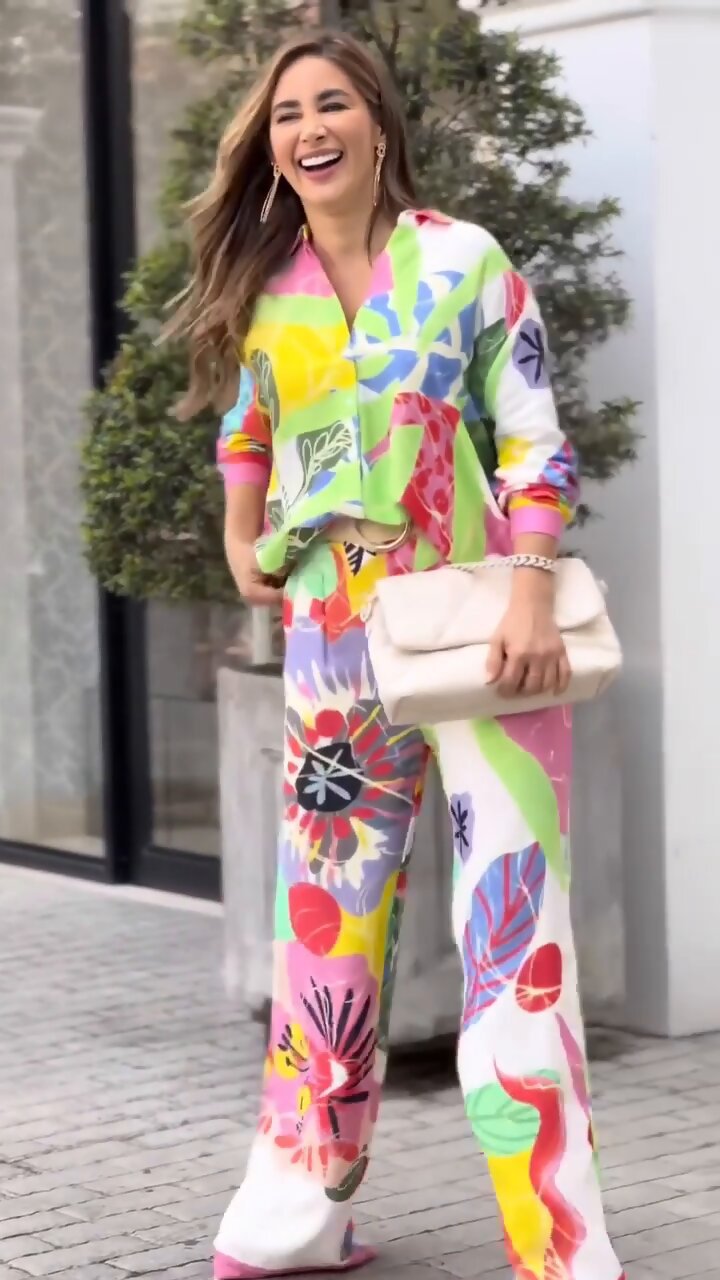2 Piece Set Quantity Daily Occasion Daily Women'S Casual Plant Flower Polyester Printing Pant Co-ord Set Pants Sets