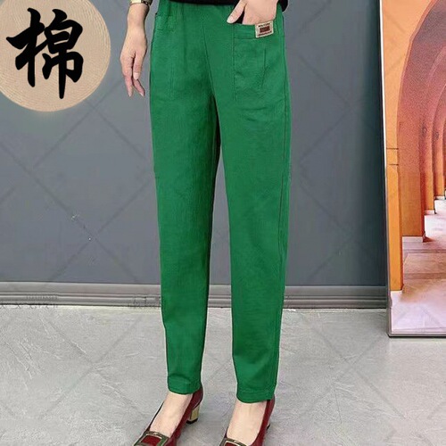 Women's elastic waist cotton pants spring and autumn new style Western-style casual loose large size middle-aged and elderly mother's harem pants