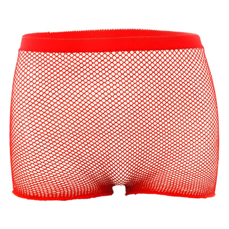 Pequeño y mediano red fishnet ojo color sólido de tres puntos de malla calcetines boxeador hueco transpirable adulto tamaño libre rojo cintura baja ropa interior para mujeres