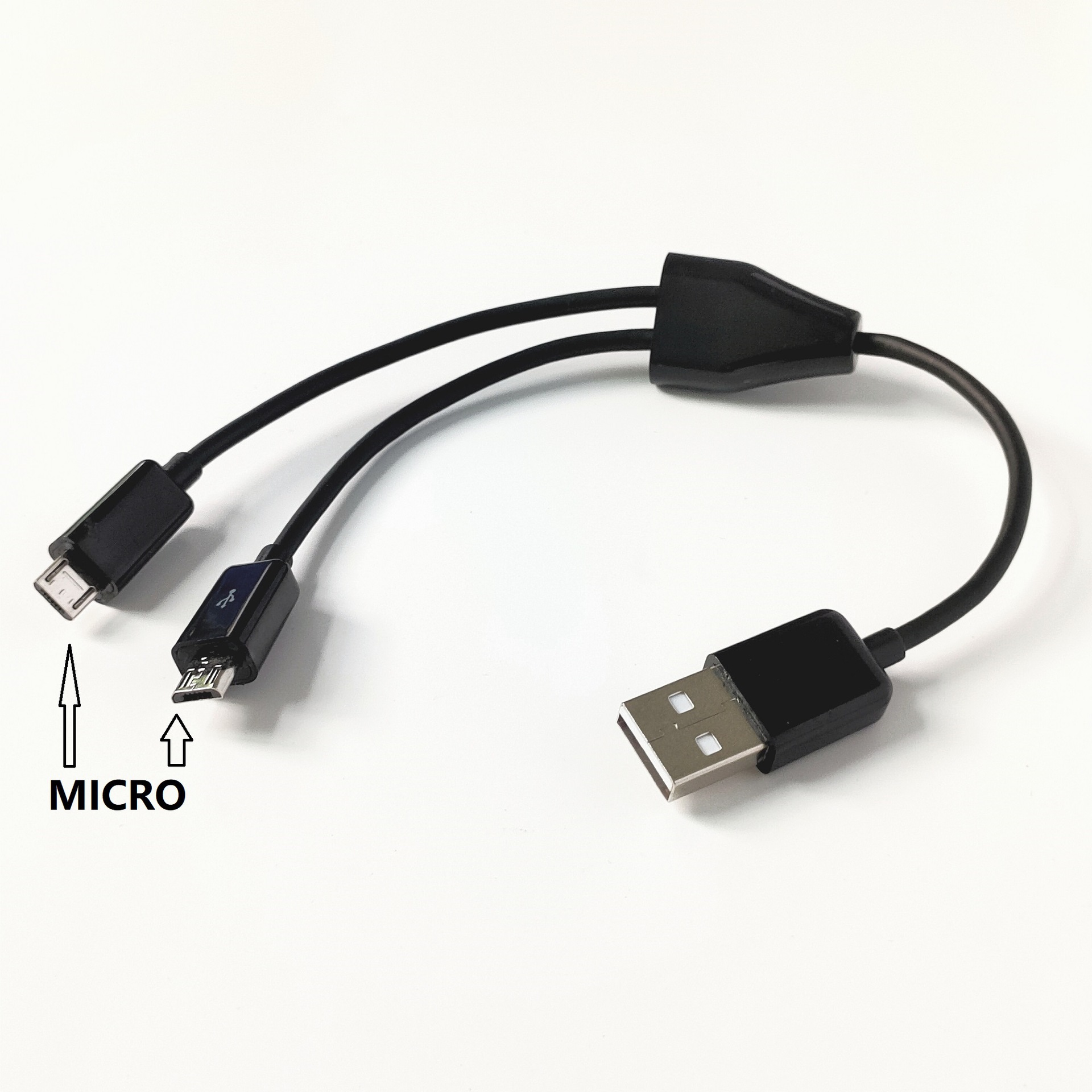 Cavo dati MICRO USB 1/2 da 20 cm per caricare contemporaneamente 2 telefoni Android_voghion.com