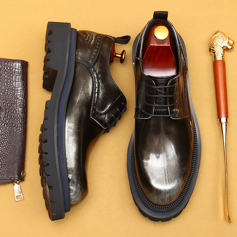 Shoes English style for leather shoes, high classic suit for leisure platform, footwear