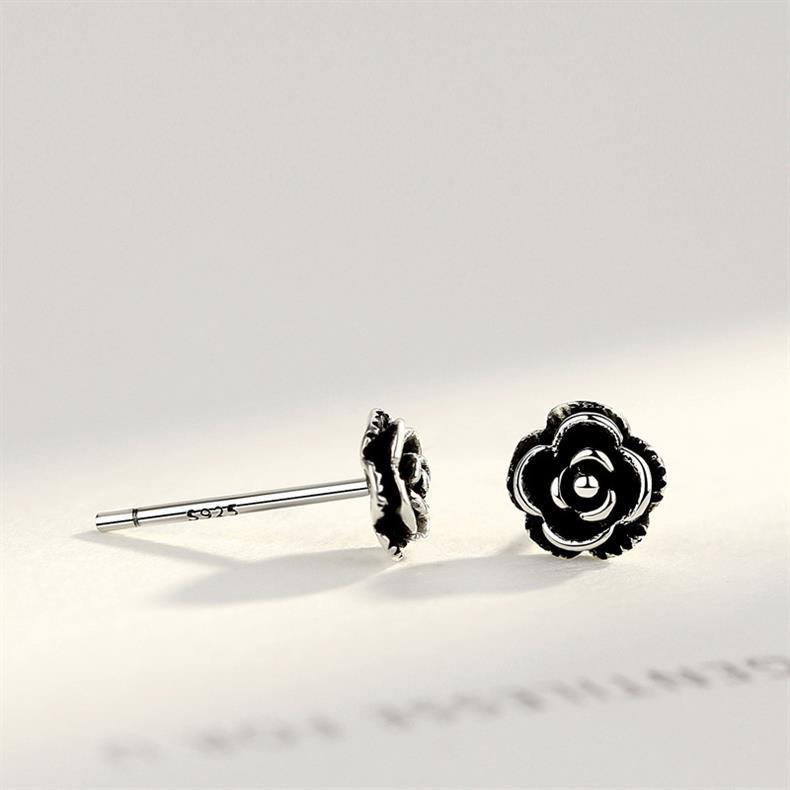 Silver Rose Stud Earrings For Women Personalized Sterling Silver_voghion.com