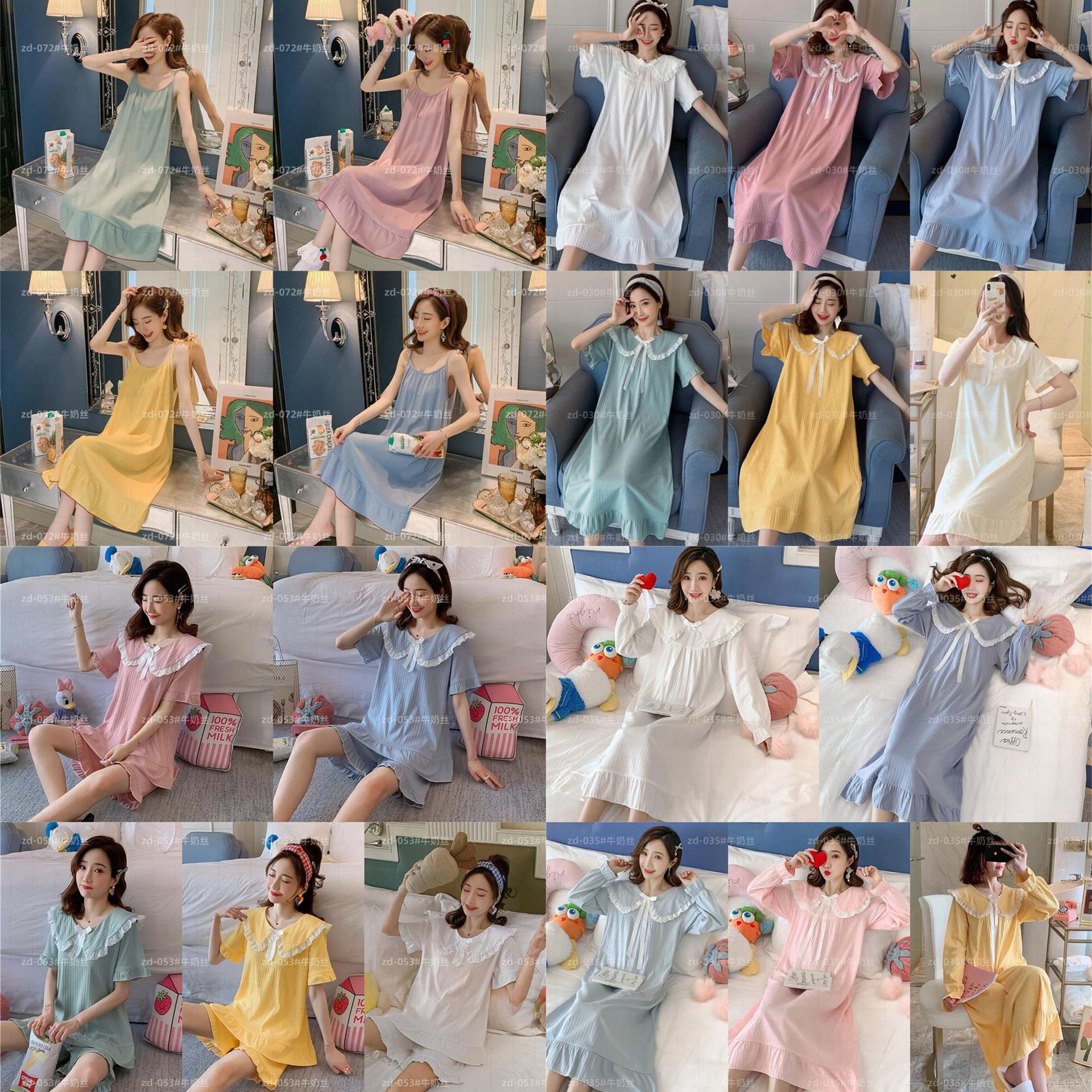 Pijama de mangas largas para mujeres sobre las rodillas pijama de viento primavera y otoño de hadas corte muñeca cuello princesa viento conjunto de verano
