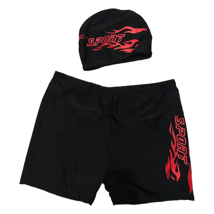 Traje de baño de los hombres + gorro de baño de tela de nylon boxeador de aguas termales Más tamaño traje de baño de moda natación llama natación troncos equipo