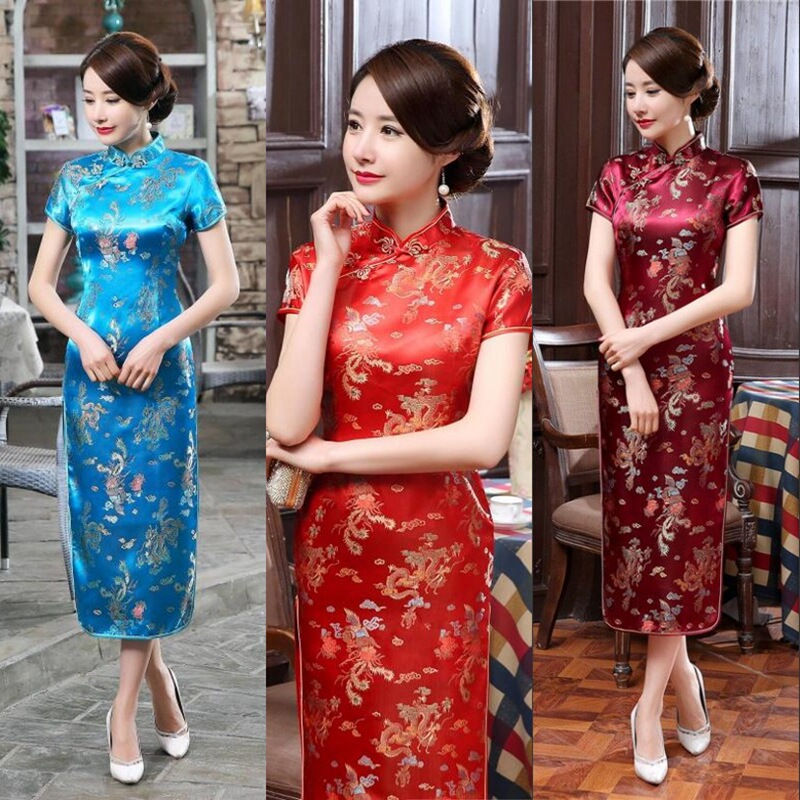 Summer Short-Sleeved Long Cheongsam, Improved Cheongsam for Women, 2021 New Chinese Style Retro Printed Cheongsam, Chinese-Style Dress Summer Short-Sleeved Long Cheongsam, Improved Cheongsam for Women, 2021 New Chinese Style Retro Printed Cheongsam, Chinese-Style Dress