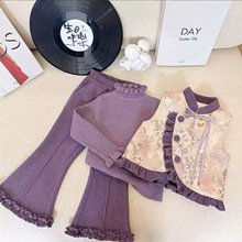 女童冬季中国风套装新款女孩加厚保暖国风三件套小童中式穿搭跨境