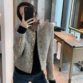 2024秋冬新款法式时尚复古港风女短外套小香风粗花呢夹克长袖上衣