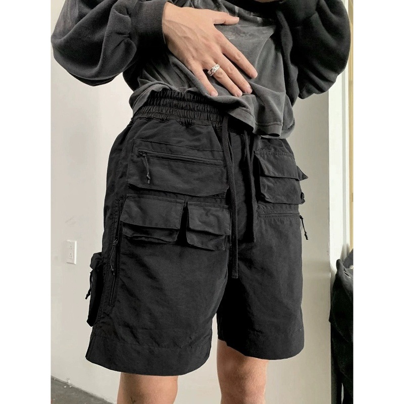 Niche High Street Multi-Pocket Functional Cargo Shorts for Men, Summer Trendy Brand Design, Loose Casual Knee-Length Shorts, American Style