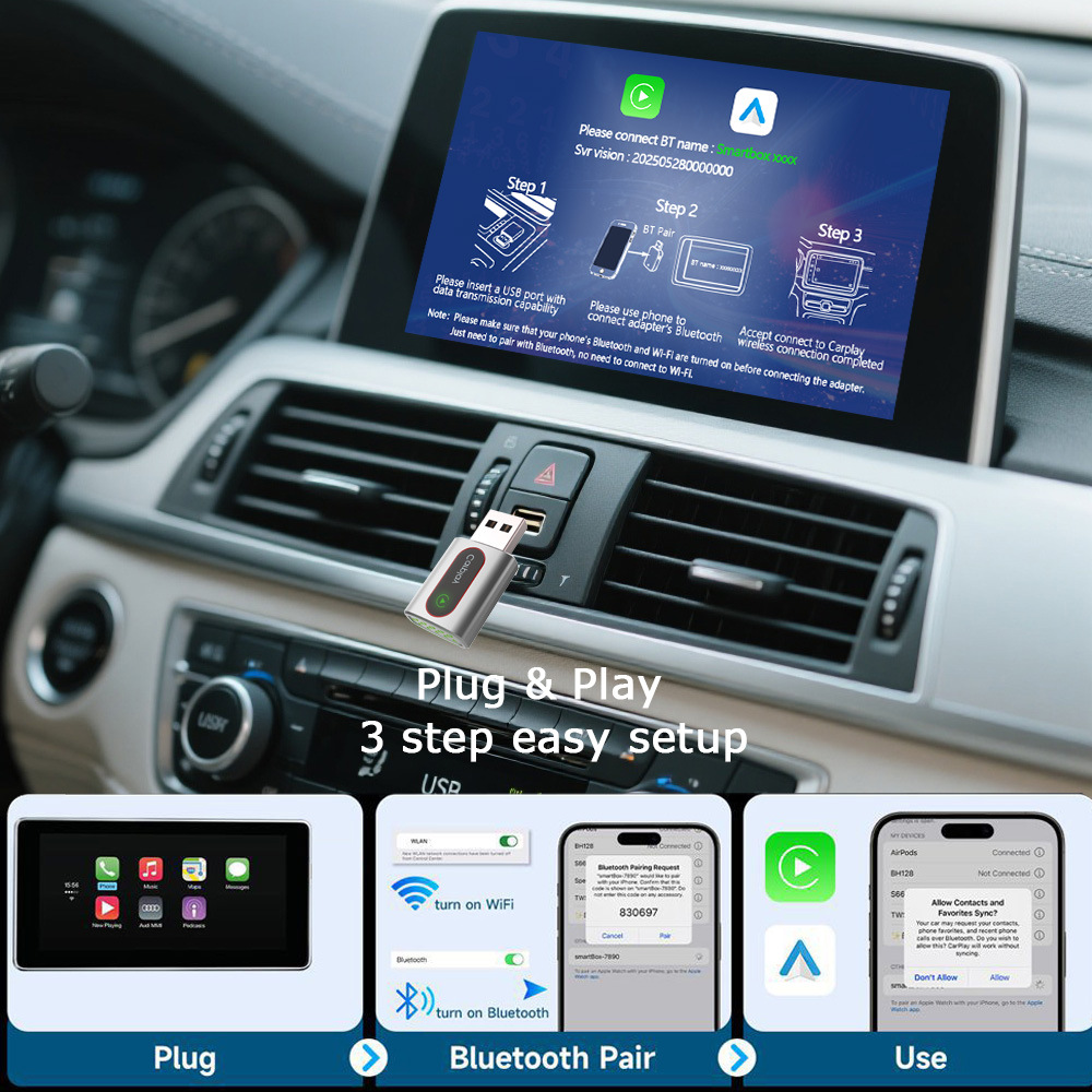 Wireless Carplay Box Adapter Compatible with iPhone and Android, 2-in-1, Fast and Lag-Free Hands-Free Calling
