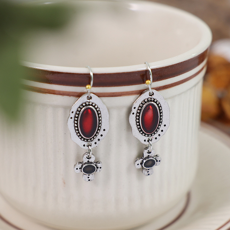 Ethnic Style Cross Oval Alloy Inlay Artificial Crystal Women's Drop Earrings display picture 3