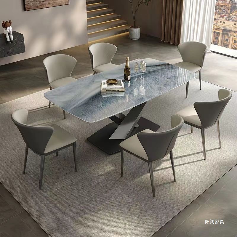 Super Crystal Luxury Stone Dining Table and Chair Matching Set Full Set of Luxury Villa Light Luxury Simple Rectangular Slate Dining Table