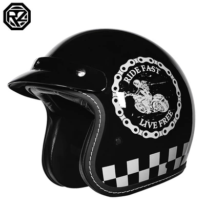 3C Certified 3/4 Helmet, Retro Half Helmet, Motosiklet kaskı (dəbilqə) - bright-black-and-uninhibited-m