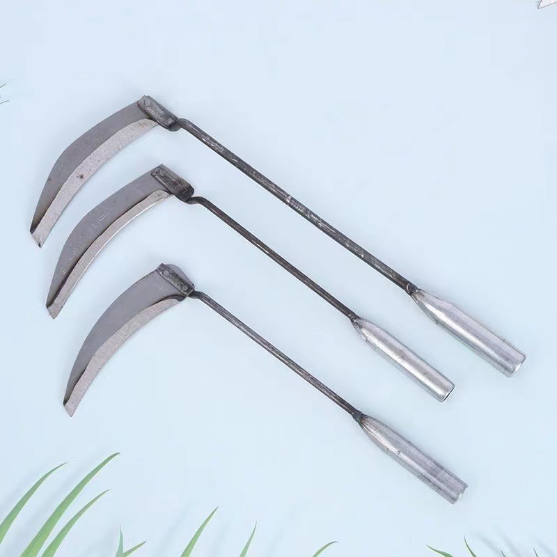 月芽镰刀韭菜镰刀高档木柄韭菜镰不锈钢锋利细锯齿镰长柄木质镰刀