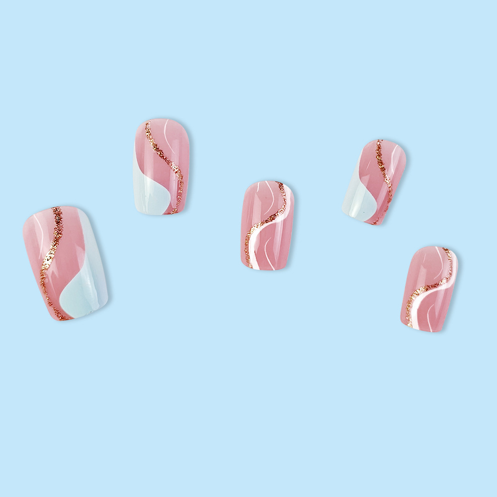 Comercio exterior manicure rosa francés polvo brillante línea de la atmósfera de 24 piezas de uñas falsas venta al por mayor