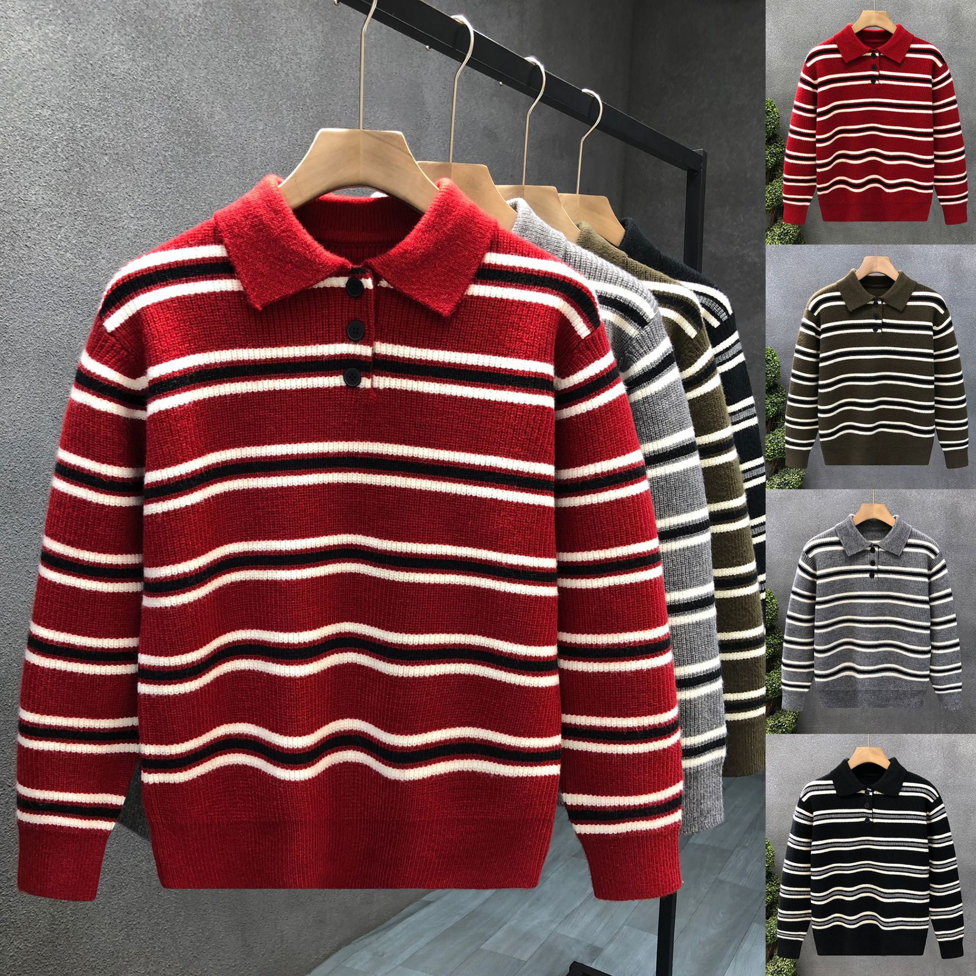 Polo camisa de punto a rayas suéter de hombre suéter de invierno y otoño comercio exterior al por mayor