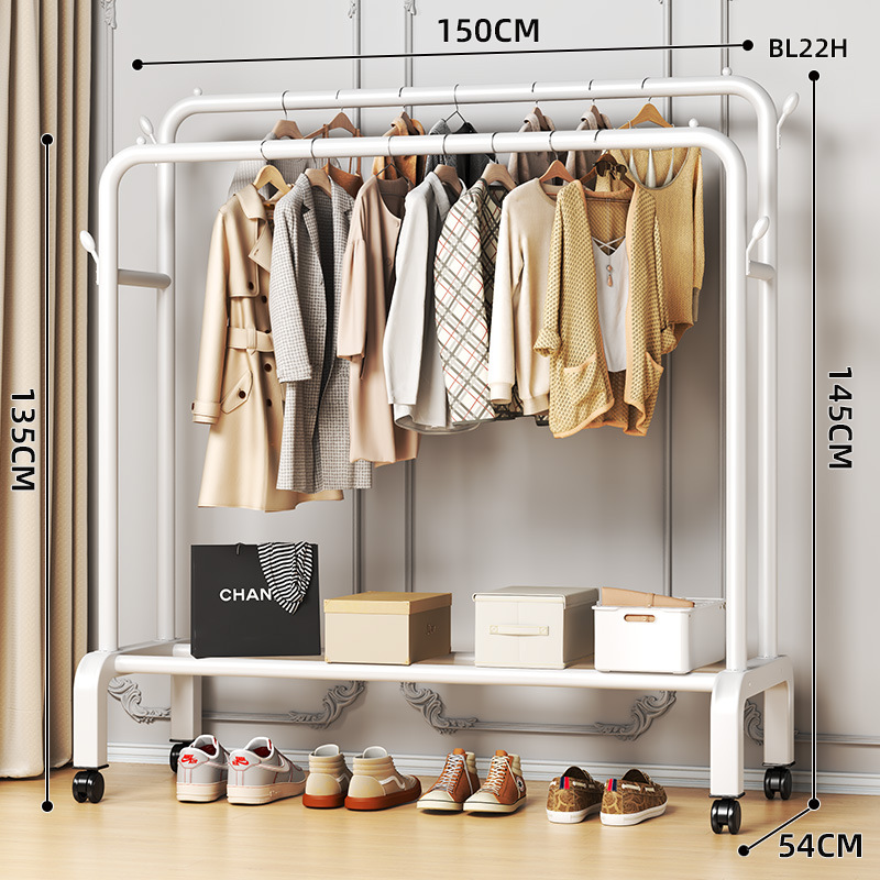 이중 극 150cm 흰색 벨트 풀리 수납 선반 옷걸이 후크