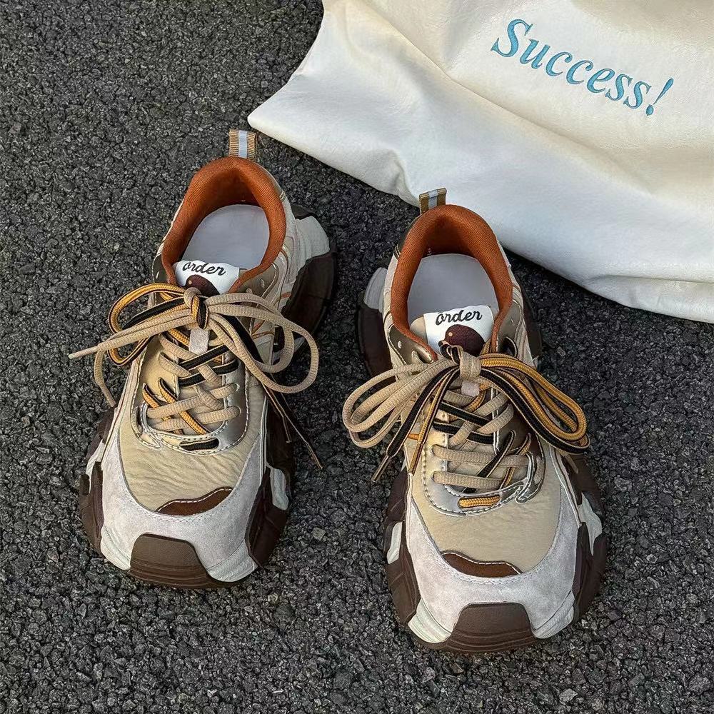 Retro Color Blocked Chunky Sneakers for Women Stylish Casual Versatile Thick Soles Shoes for Everyday Wear_vogvips.com