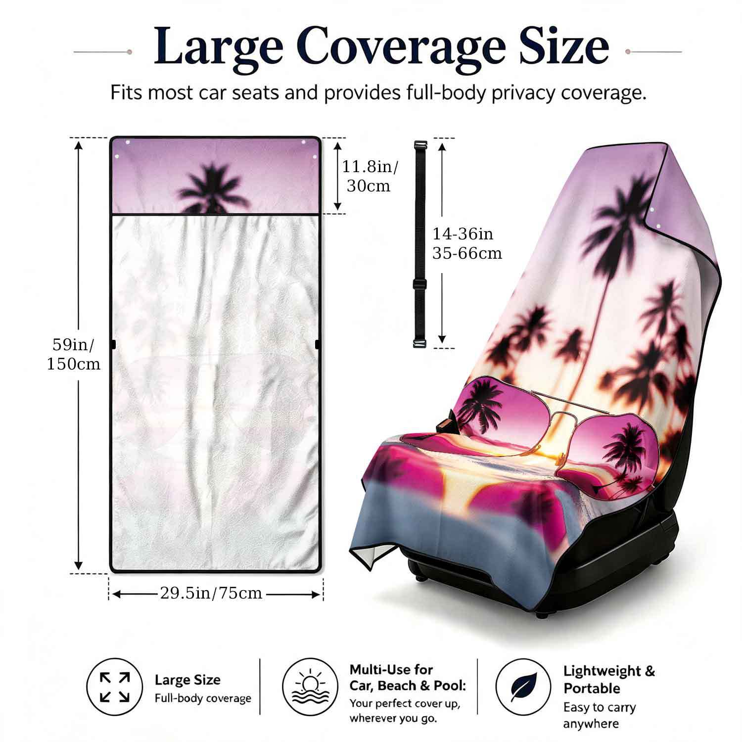 Printed bath towel and car seat cover 2-in-1, ultra-fine fiber outdoor beach and car dual-use universal seat cushion