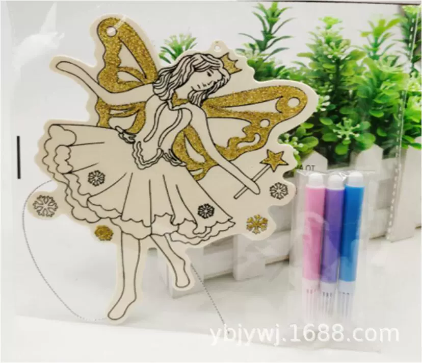 Цветное заполнение доска для рисования полый Ангел Кулон Рождество креативные детские праздничные украшения DIY деревянные граффити Бланк