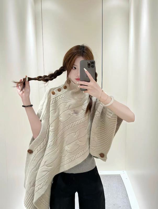 25南油秋冬新款不规则纯色毛衣时髦高领套头针织斗篷披肩女|undefined