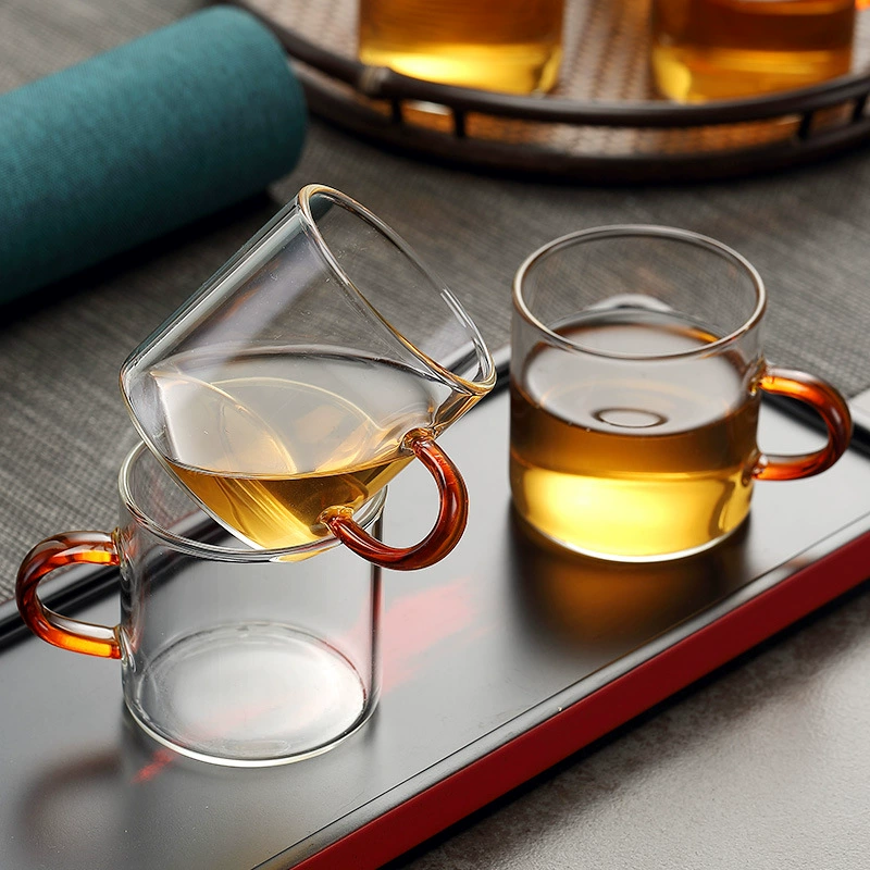 Transparent Glass Tea Cup, 100 ml, Colored Handle Options (single or 6‑pack)