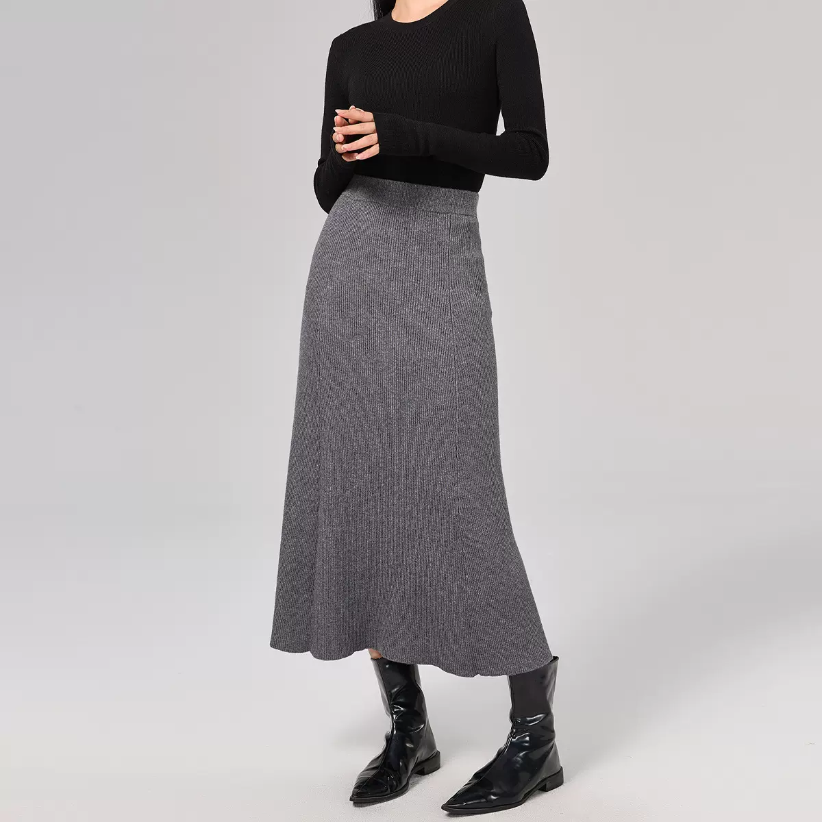 新款可机洗女士中长款羊毛裙纯色优雅气质A字鱼尾裙抗起球半身裙