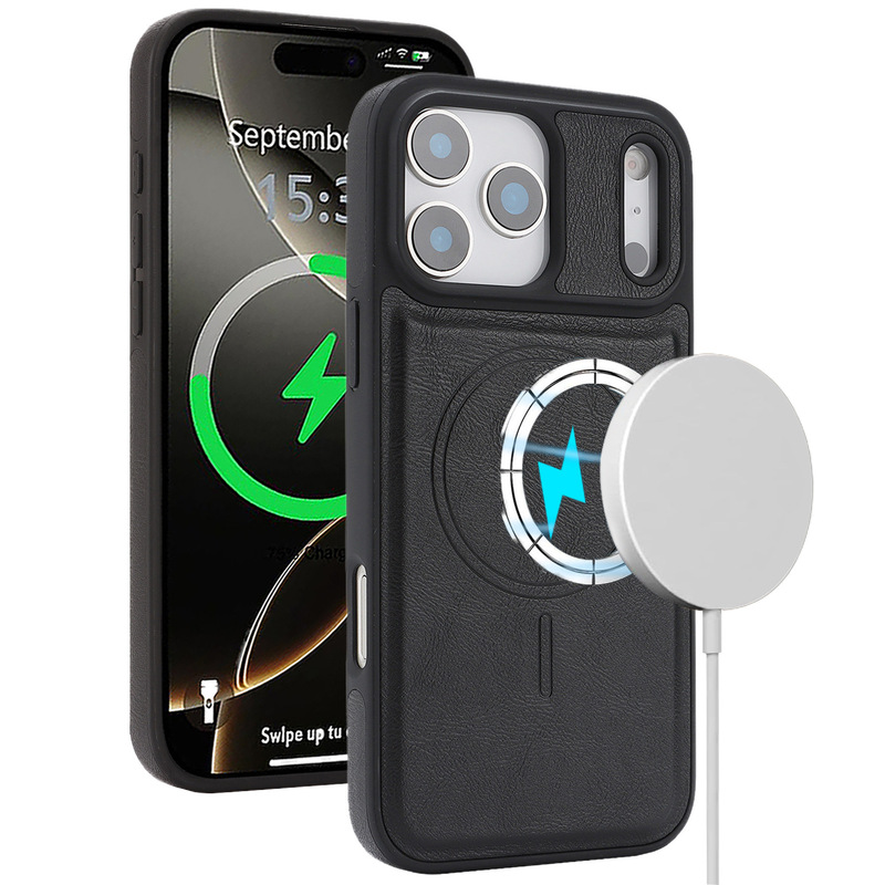 适用iPhone17无线充手机壳MagSafe高档侧贴皮壳超纤苹果16pro卡包|undefined