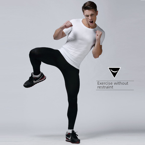 Men's Summer Compression Fitness Top Basketball Training Exercise Tight Shirt Running Sport Quick-Dry Short Sleeve