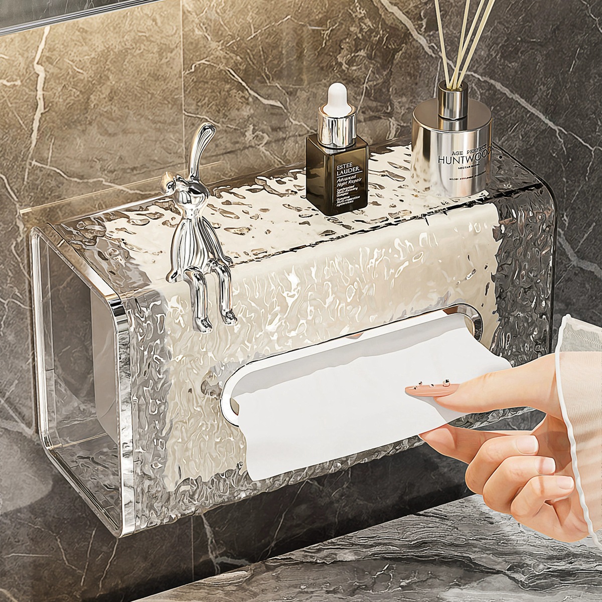 Estilo japonés cara toalla caja de almacenamiento caja de pañuelos montado en la pared cocina baño Baño al revés caja de pañuelos transparente