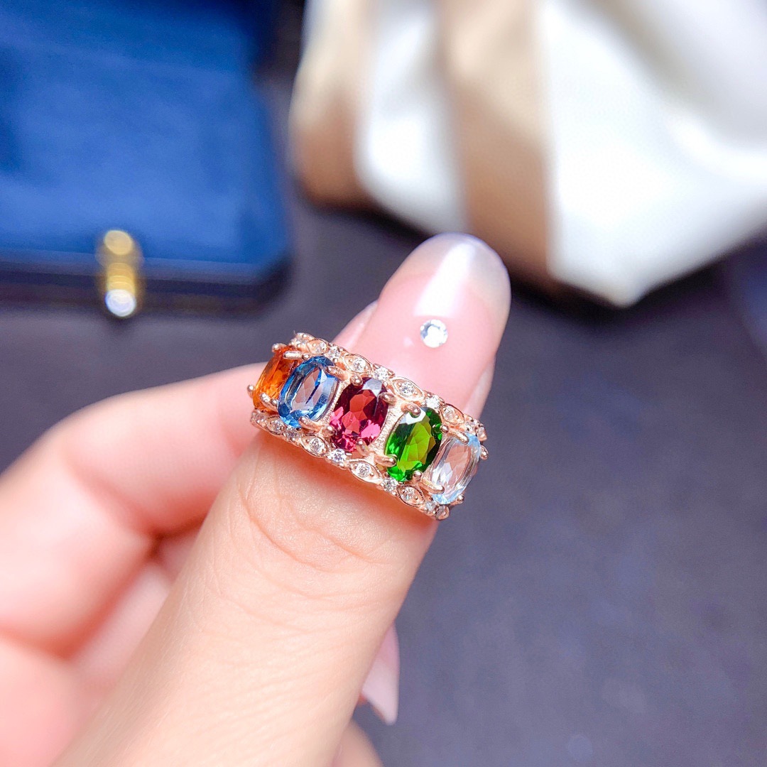 Natural Multi-treasure Crystal Ring Women's Volleyball Ring Copper Opening Ring display picture 3