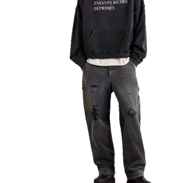 Jeans a gamba dritta, larghi, alla moda, di marca, hip-hop, con taglio a coltello, strappati, spilli, distrutti._voghion.com