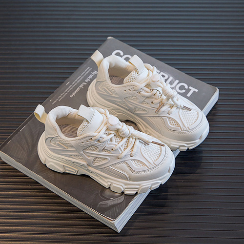 Children's sports shoes parent-child shoes 2024 spring new white shoes boys and girls mesh dad shoes student shoes cross-border