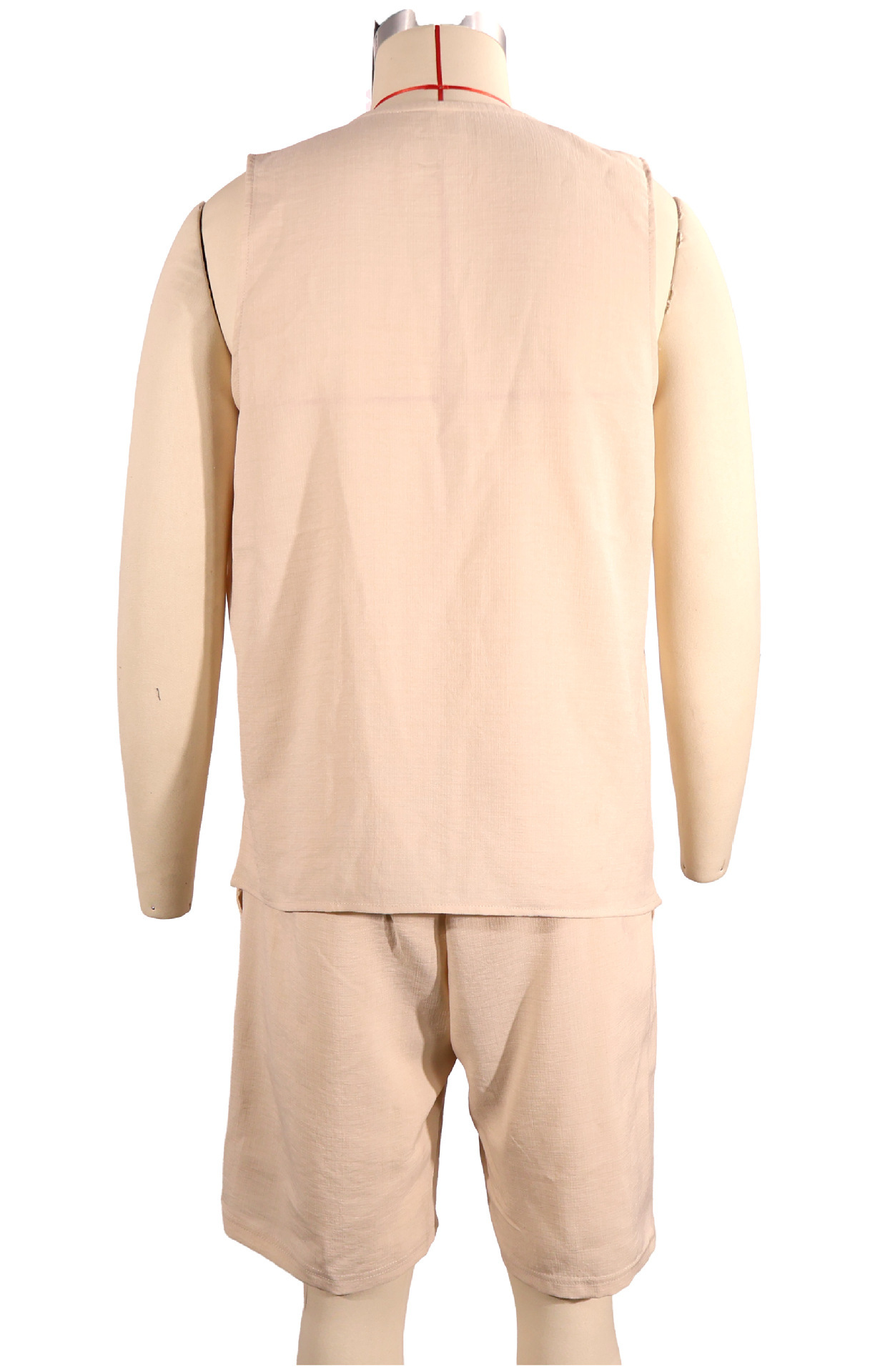 Men's Irregular Casual Cotton Linen Two Piece Set V Neck Button Sleeveless Top with Shorts_viptrois.com