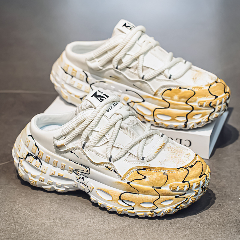 Baotou semi-soporte zapatos de papá verano para hombres nuevos zapatos exteriores personalidad adolescentes zapatos de hombre zapatos casuales de suela gruesa