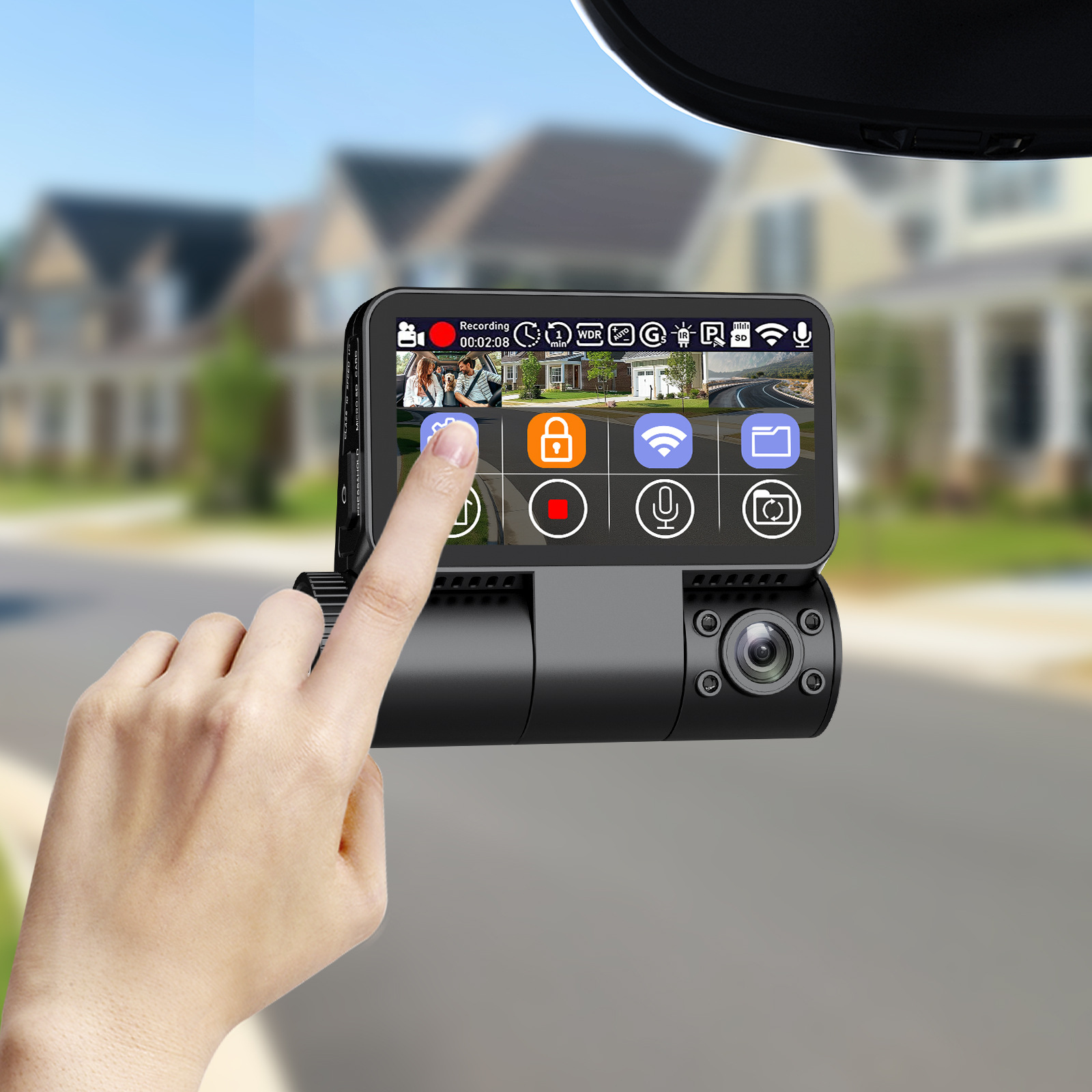 V66Dvr4K Three-Lens Dash Cam with Adas Smart Touchscreen 5.8g Driving Recorder