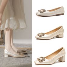 现货新款2025夏季国风平底单鞋女鞋新中式气质浅口粗跟高跟大码43