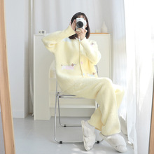 新款长条小狗半边绒休闲睡衣女秋冬季可外穿简约家居服冬天两件套