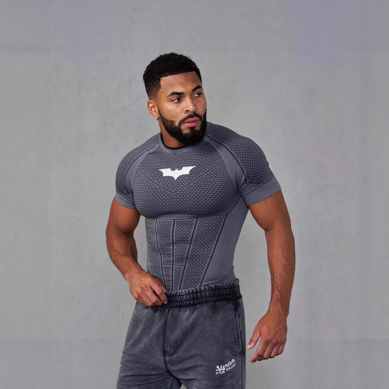 Youngla Co-Branded Superman Men's T-Shirt Sports Fitness Quick-Drying Breathable Elastic Slim Short-Sleeved Training Top