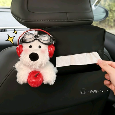 2026 New Model West Highland Car tissue box/set - flying-mirror-red-headphones-holding-apple-west-highland-left-black-fanna-bag