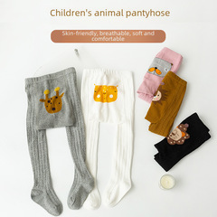 Children's socks spring and autumn baby leggings double needle hemp pattern gusset cartoon children's tights one piece 