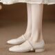 silver Shallow Mouth Shoes Women's 2025 Spring New Wrinkled Square Toe Fragrant Style French Evening Style Thick Heel Mary Jane Shoes