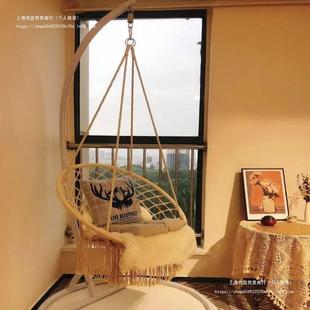 Internet Popular Swing Tassel Hanging Chair Household Indoor Woven Hanging Basket Rattan Chair Balcony Nordic Style Lazy Rocking Chair